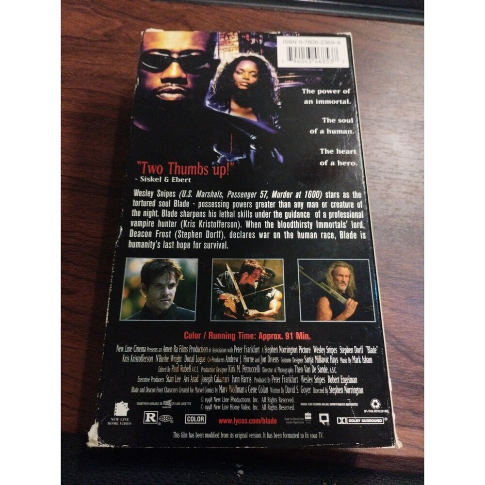 Blade (VHS, 1998) Wesley Snipes - Vampire Horror - Picture 2 of 3